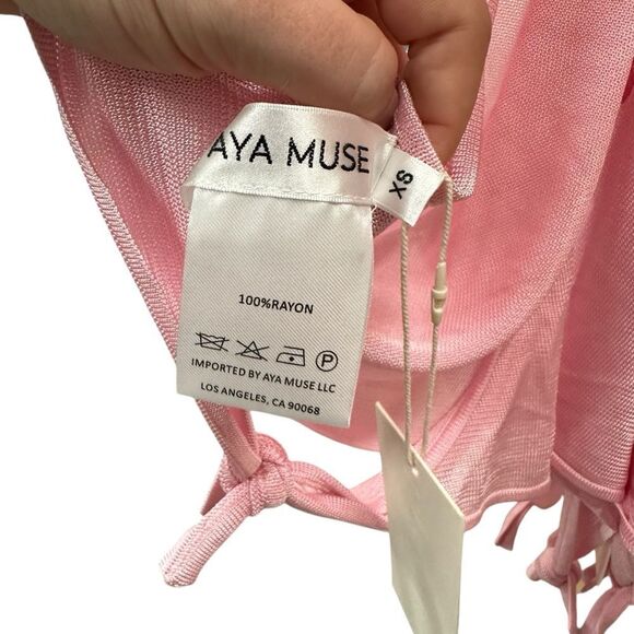 New Aya Muse Cinnabar Knit Tied Draped Halter Crop Top XS Light Pink - Picture 6 of 6